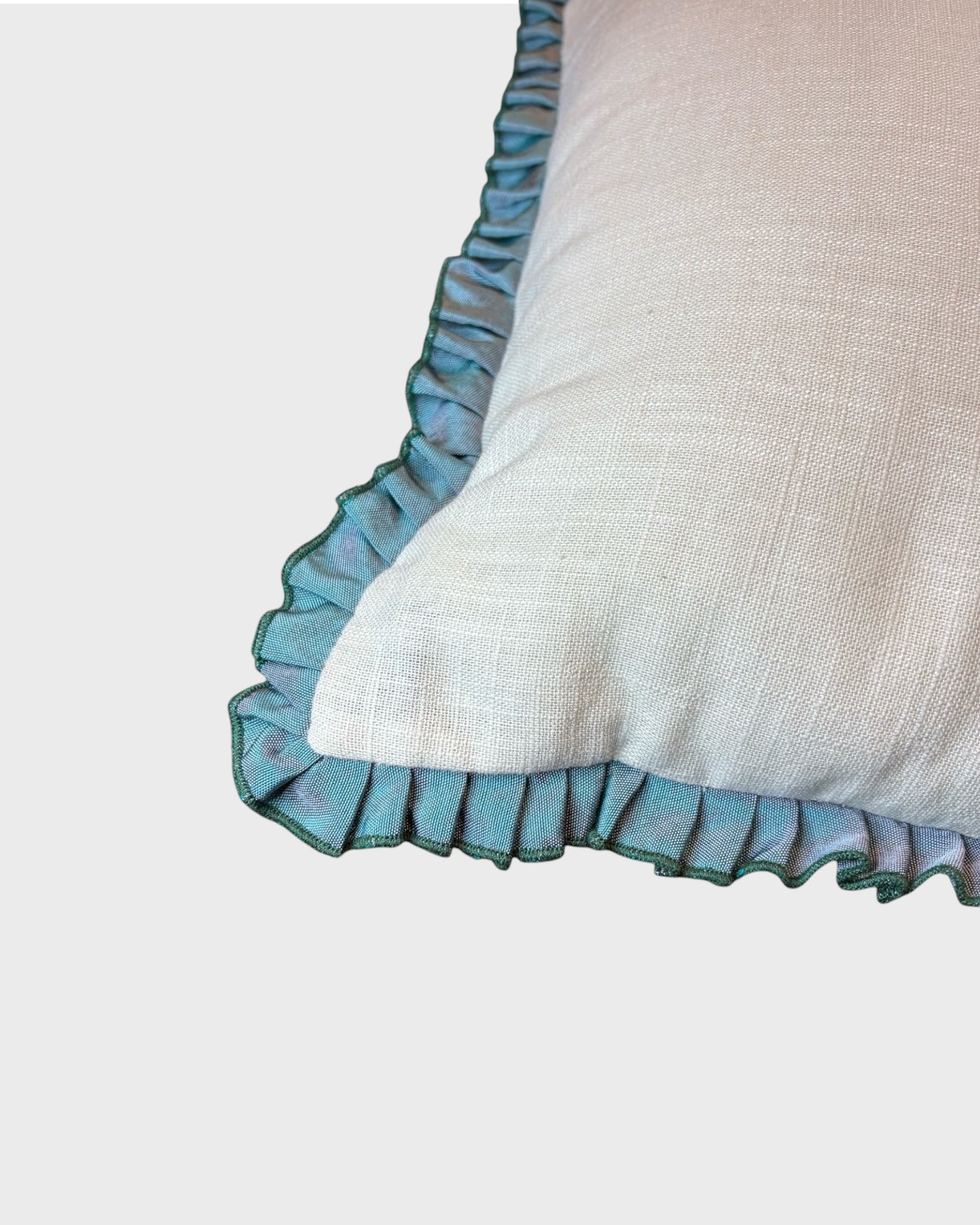 Linen Cushion With Silk Ruffles