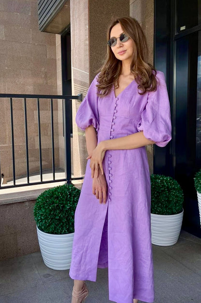 Linen Dress - Lilac